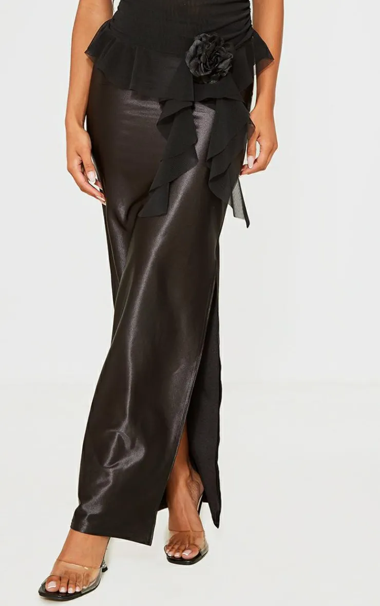 Stretch Satin Split Side Maxi Skirt-PrettyLittleThing Sale