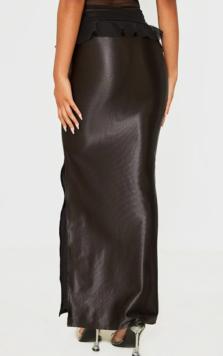 Stretch Satin Split Side Maxi Skirt-PrettyLittleThing Sale
