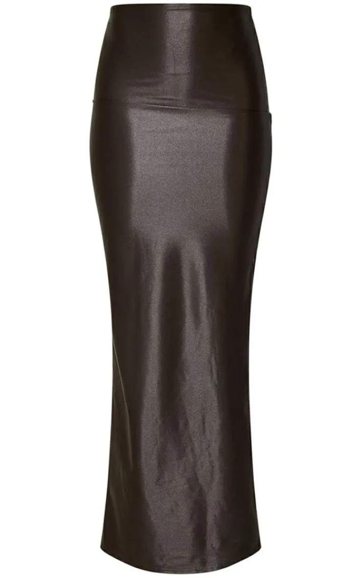 Stretch Satin Split Side Maxi Skirt-PrettyLittleThing Sale