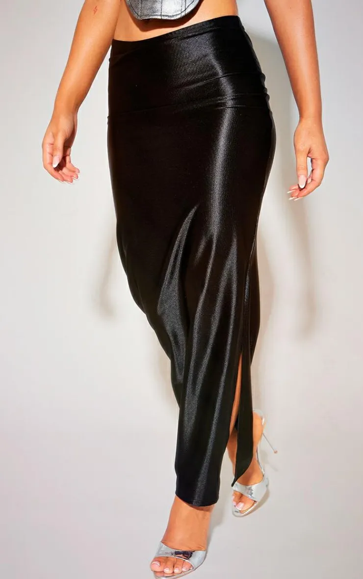 Stretch Satin Split Side Midaxi Skirt-PrettyLittleThing Discount