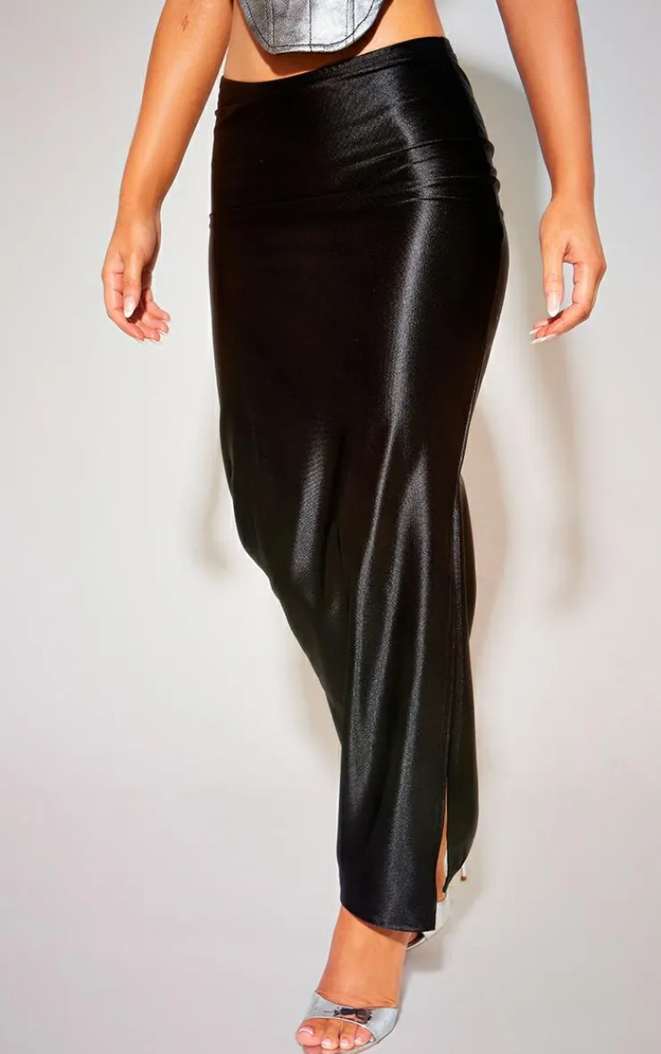 Stretch Satin Split Side Midaxi Skirt-PrettyLittleThing Discount