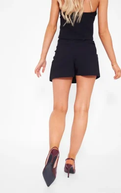 Black Stretch Woven Belt Detail Skort
