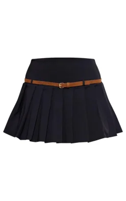 PrettyLittleThing Christmas Shop*Stretch Woven Belt Detail Pleated Mini Skirt
