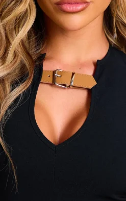 Black Stretch Woven Buckle Detail Key Hole Jumpsuit