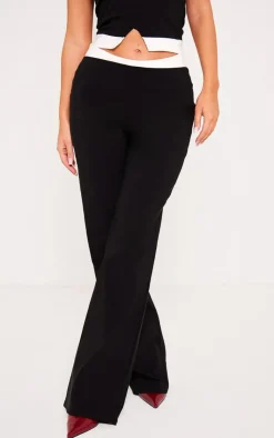 PrettyLittleThing Stretch Woven Contrast Wide Leg Pants Black