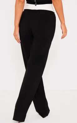 PrettyLittleThing Stretch Woven Contrast Wide Leg Pants Black