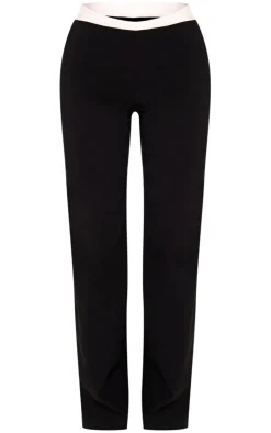 PrettyLittleThing Stretch Woven Contrast Wide Leg Pants Black