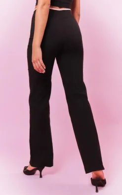 PrettyLittleThing Stretch Woven Contrast Binding Bow Detail Low Rise Pants Black