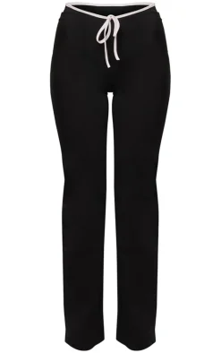 PrettyLittleThing Stretch Woven Contrast Binding Bow Detail Low Rise Pants Black