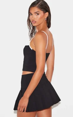 PrettyLittleThing Stretch Woven Contrast Bow Detail Top Black