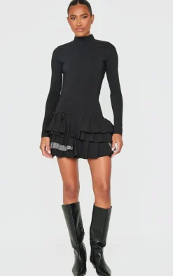 Stretch Woven Extreme Pleated Long Sleeve Shift Dress-PrettyLittleThing Online