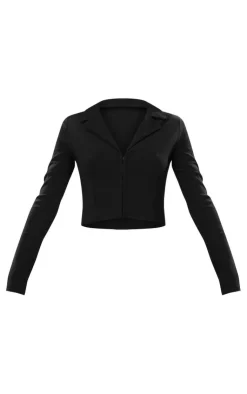 Hot PrettyLittleThing Stretch Woven Fitted Split Hem Shirt Black