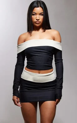 Best PrettyLittleThing Stretch Woven Fold Over Detail Micro Mini Skirt Black