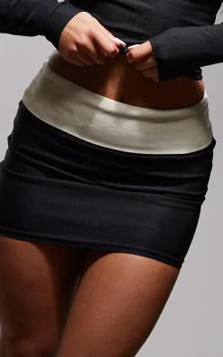 Best PrettyLittleThing Stretch Woven Fold Over Detail Micro Mini Skirt Black