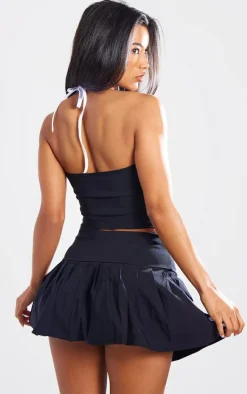 Clearance PrettyLittleThing Stretch Woven Halterneck Contrast Binding Long Top Black