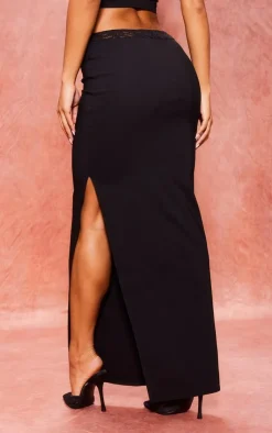 Discount PrettyLittleThing Stretch Woven Lace Trim Low Rise Midaxi Skirt Black