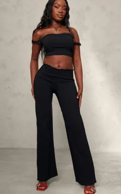 Online PrettyLittleThing Stretch Woven Lace Hem Detail Pants Black