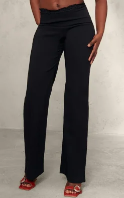 Online PrettyLittleThing Stretch Woven Lace Hem Detail Pants Black