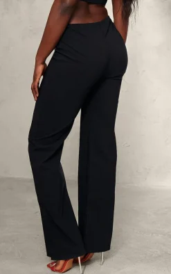 Online PrettyLittleThing Stretch Woven Lace Hem Detail Pants Black