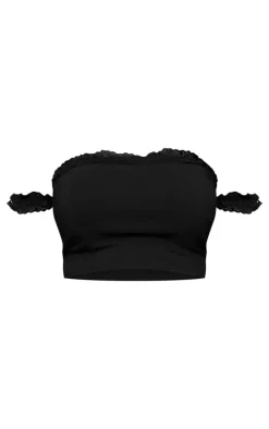 Best PrettyLittleThing Stretch Woven Lace Detail Off The Shoulder Crop Top Black