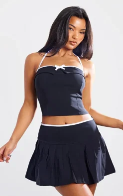 New PrettyLittleThing Stretch Woven Mid Rise Pleated Micro Mini Skirt Black