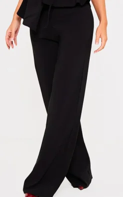 Online PrettyLittleThing Stretch Woven Mid Rise Wide Leg Pants Black