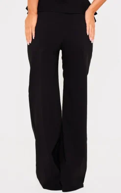 Online PrettyLittleThing Stretch Woven Mid Rise Wide Leg Pants Black