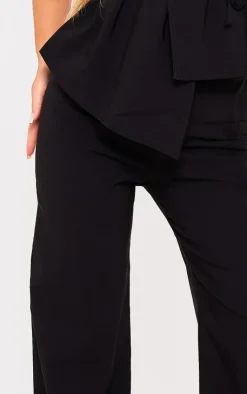 Online PrettyLittleThing Stretch Woven Mid Rise Wide Leg Pants Black