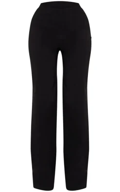 Online PrettyLittleThing Stretch Woven Mid Rise Wide Leg Pants Black