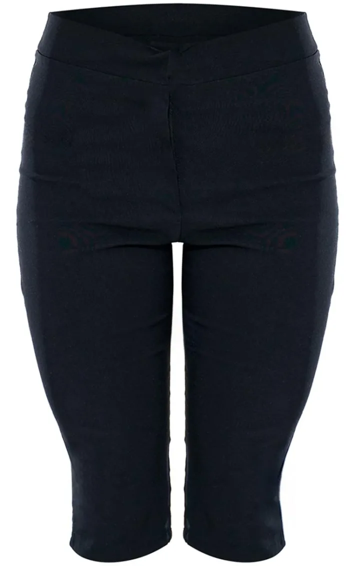 Black Stretch Woven Placket Detail Capri's