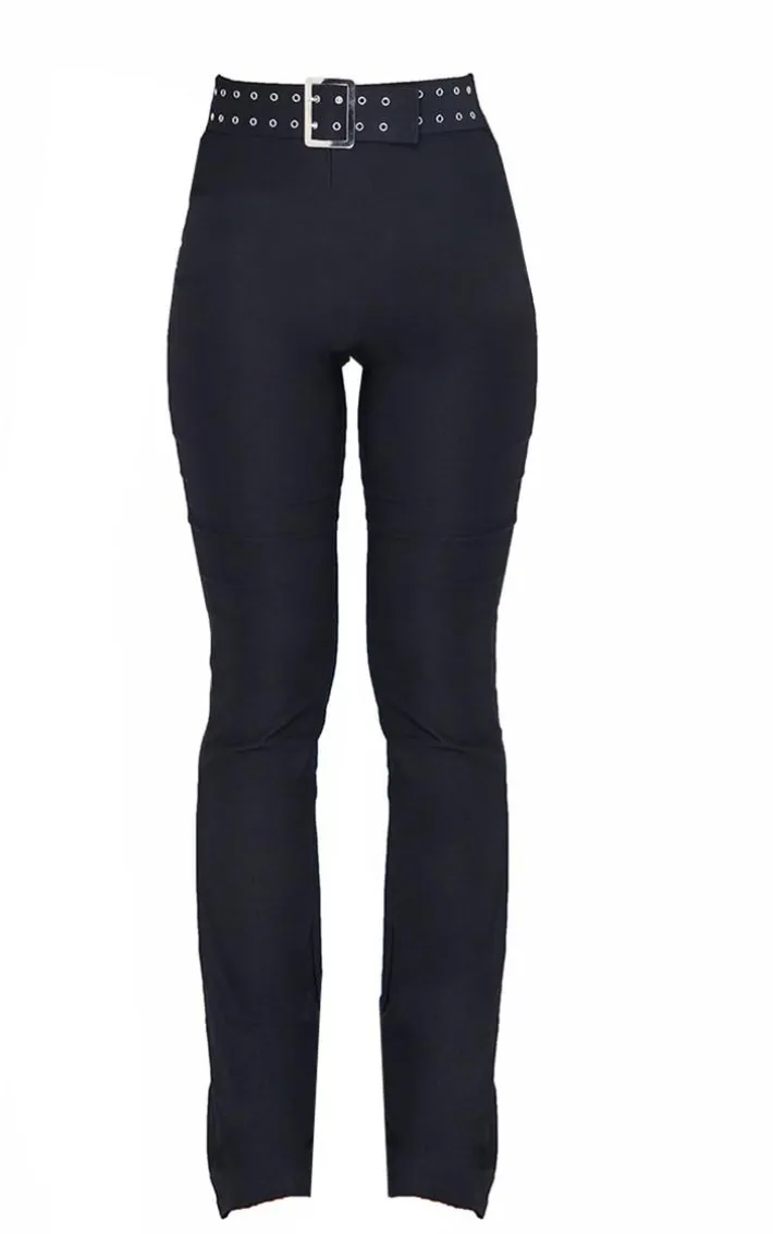 Black Stretch Woven 90's Belted Flared Pants