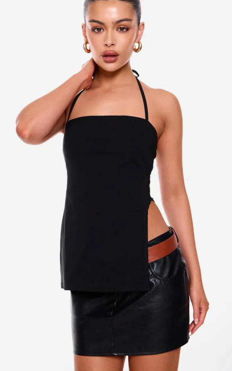 PrettyLittleThing Sleeveless Tops*Stretch Woven Split Asymmetric Hem Long Top