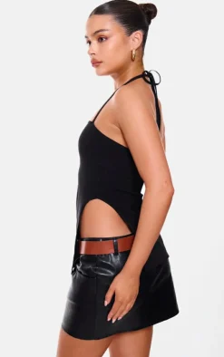 PrettyLittleThing Sleeveless Tops*Stretch Woven Split Asymmetric Hem Long Top