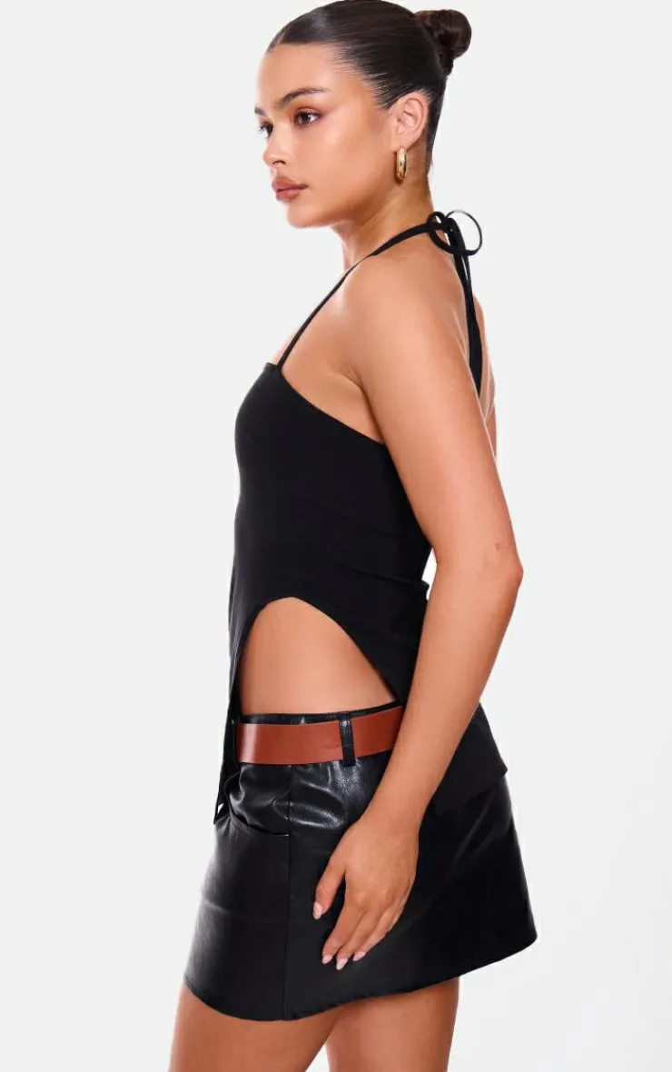 PrettyLittleThing Sleeveless Tops*Stretch Woven Split Asymmetric Hem Long Top