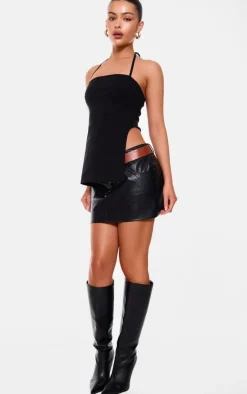 PrettyLittleThing Sleeveless Tops*Stretch Woven Split Asymmetric Hem Long Top