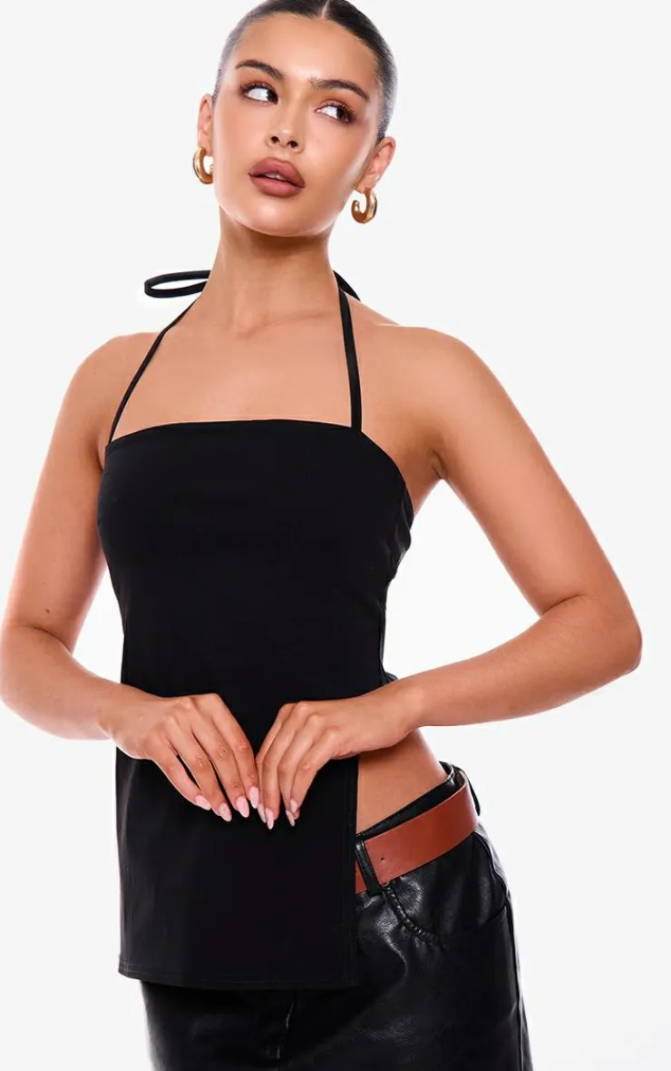 PrettyLittleThing Sleeveless Tops*Stretch Woven Split Asymmetric Hem Long Top