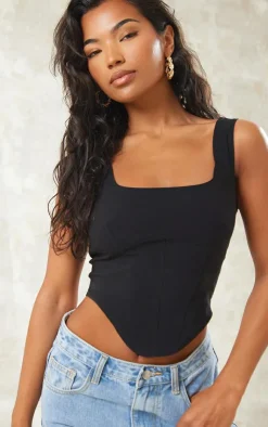 PrettyLittleThing Corsets*Stretch Woven Square Neck Corset Top