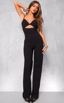 Stretch Woven Strappy Cut Out Detail Straight Leg Jumpsuit-PrettyLittleThing Online
