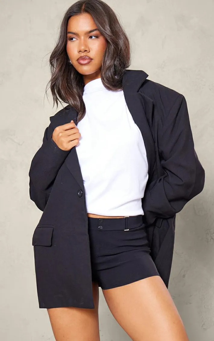 Black Stretch Woven Tailored Hot Pants