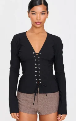 PrettyLittleThing Shirts*Stretch Woven Tie Front Fitted Shirt