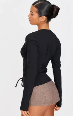 PrettyLittleThing Shirts*Stretch Woven Tie Front Fitted Shirt