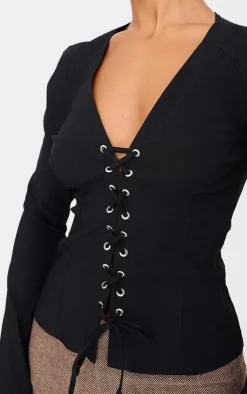PrettyLittleThing Shirts*Stretch Woven Tie Front Fitted Shirt
