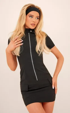 Stretch Woven Zip Pocket Bodycon Dress-PrettyLittleThing Best