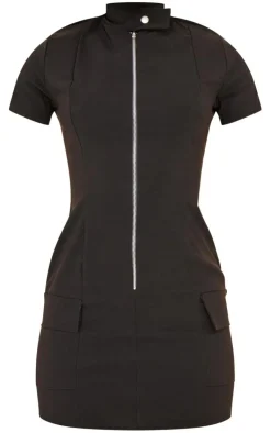 Stretch Woven Zip Pocket Bodycon Dress-PrettyLittleThing Best