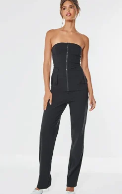 Outlet PrettyLittleThing Stretched Woven Straight Leg Pants Black