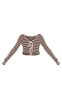 PrettyLittleThing Knitted Tops*Stripe Knit Double Tie Top