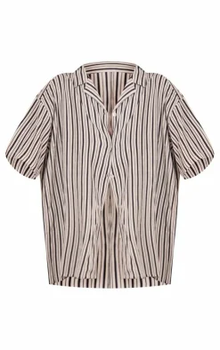 Discount PrettyLittleThing Stripe Oversized Boxy Short Sleeve Shirt Black