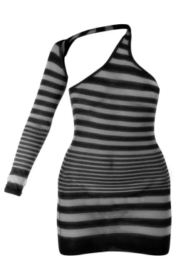 Stripe Sheer Knit One Sleeve Dress-PrettyLittleThing Best