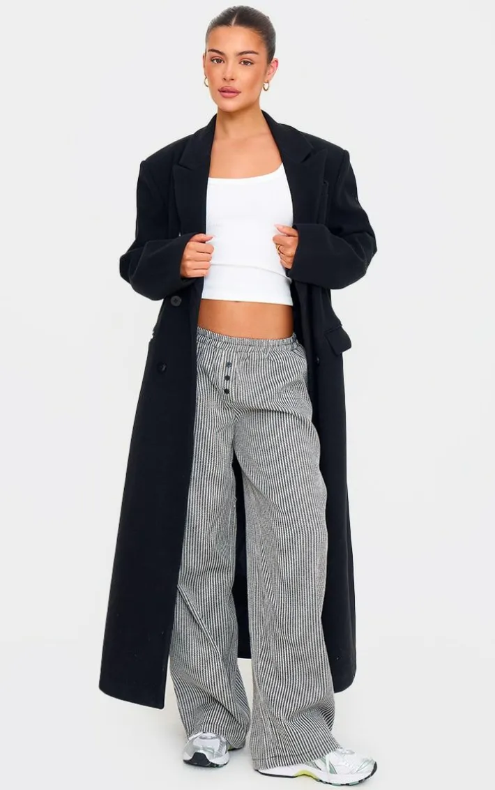 Black Stripe Soft Woven Boxer Waistband Straight Leg Pants