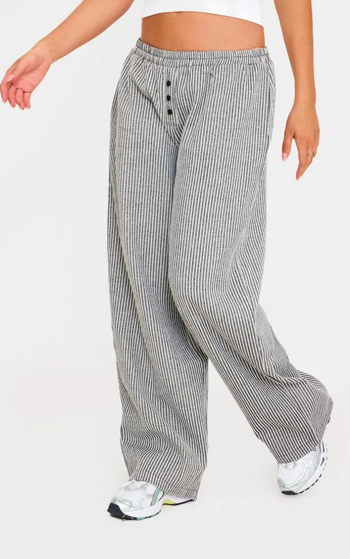 Black Stripe Soft Woven Boxer Waistband Straight Leg Pants